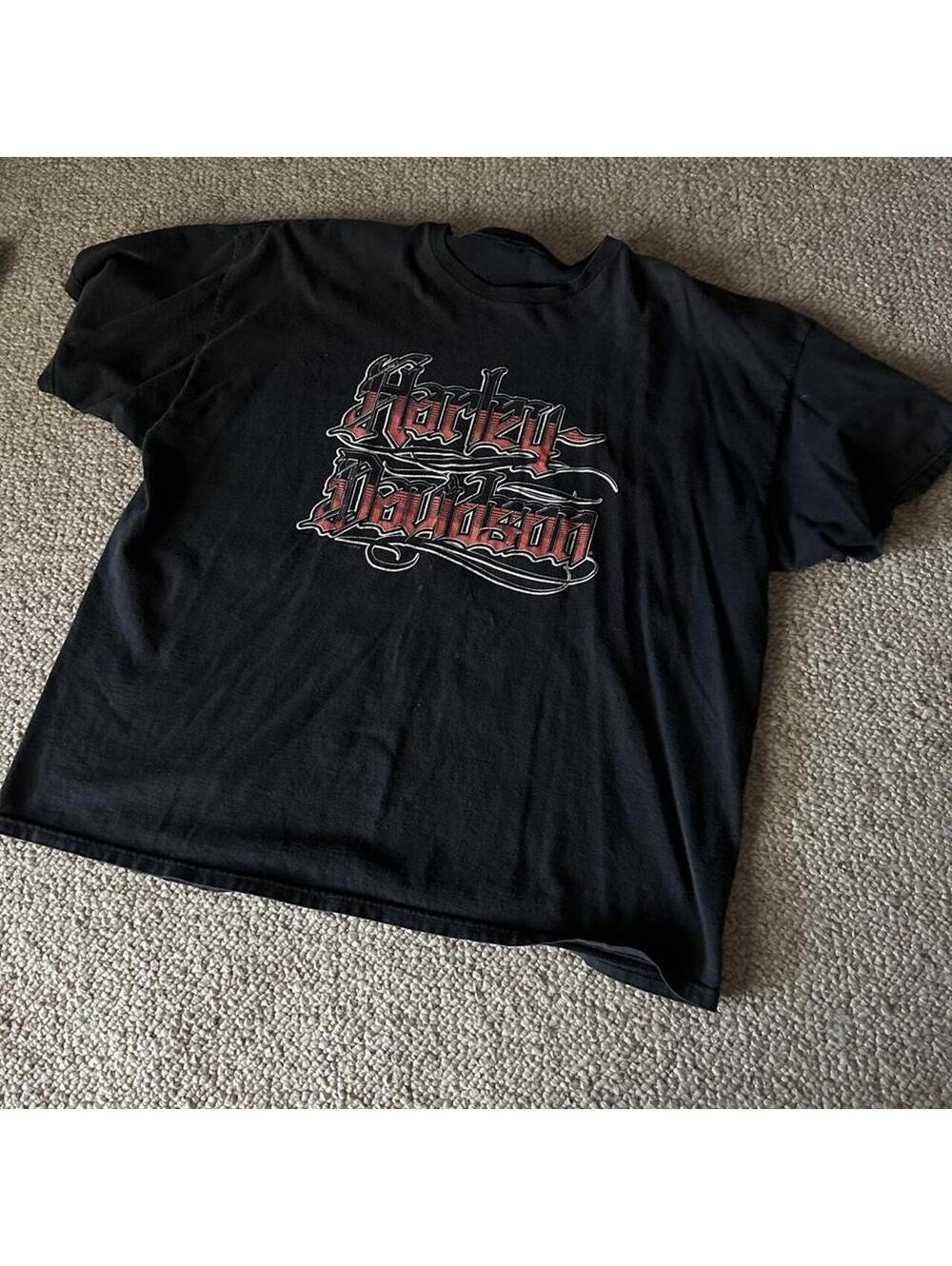 Harley Davidson black t-shirt with red and white logo